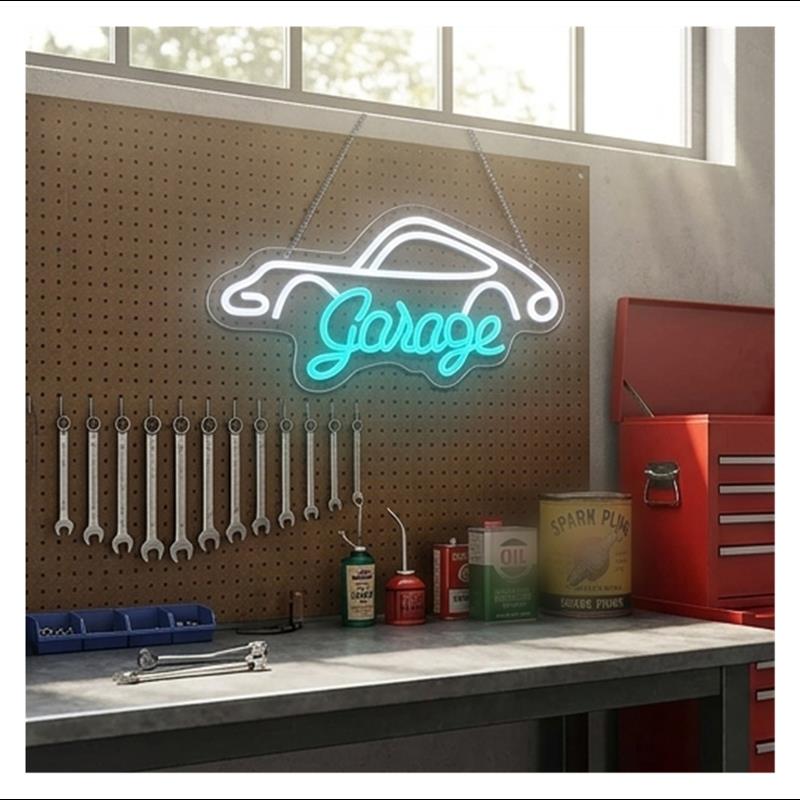 Garage Neon Sign LED Light Dim - Workshop Tools Wallpaper review and price